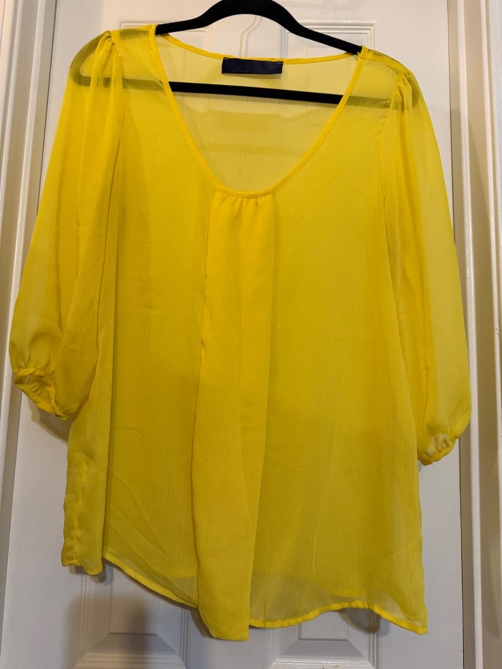 Blue Rain Yellow Sheer Scoop Neck Blouse
